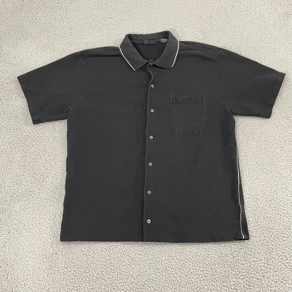 No Boundaries Button Down Shirt Men L Black Ribbed‎ Short Sleeve